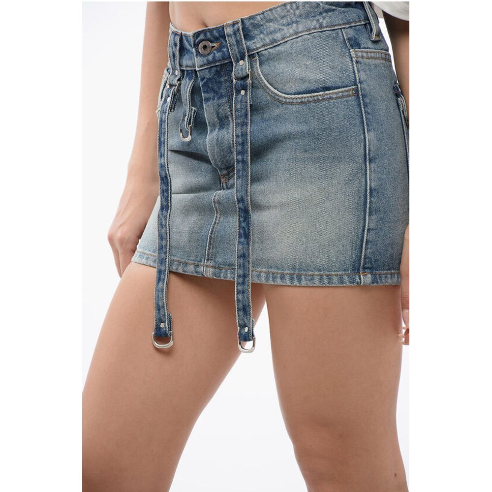 Stone Washed Denim Cargo Mini Skirt
