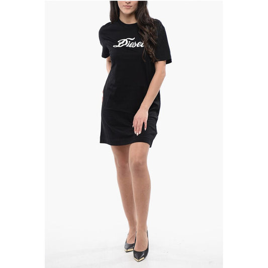 Cotton Crew-Neck D-EGOR Tee Dress with Contrast Print