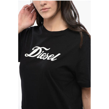 Cotton Crew-Neck D-EGOR Tee Dress with Contrast Print