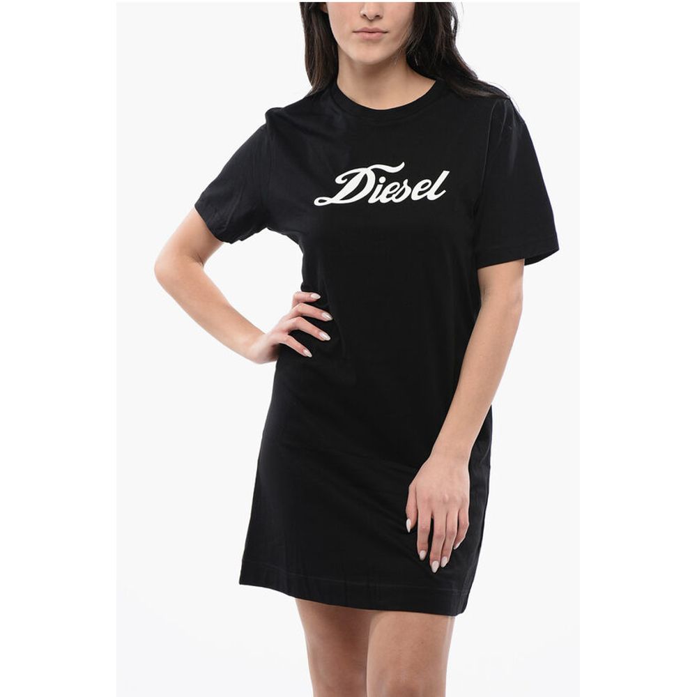 Cotton Crew-Neck D-EGOR Tee Dress with Contrast Print
