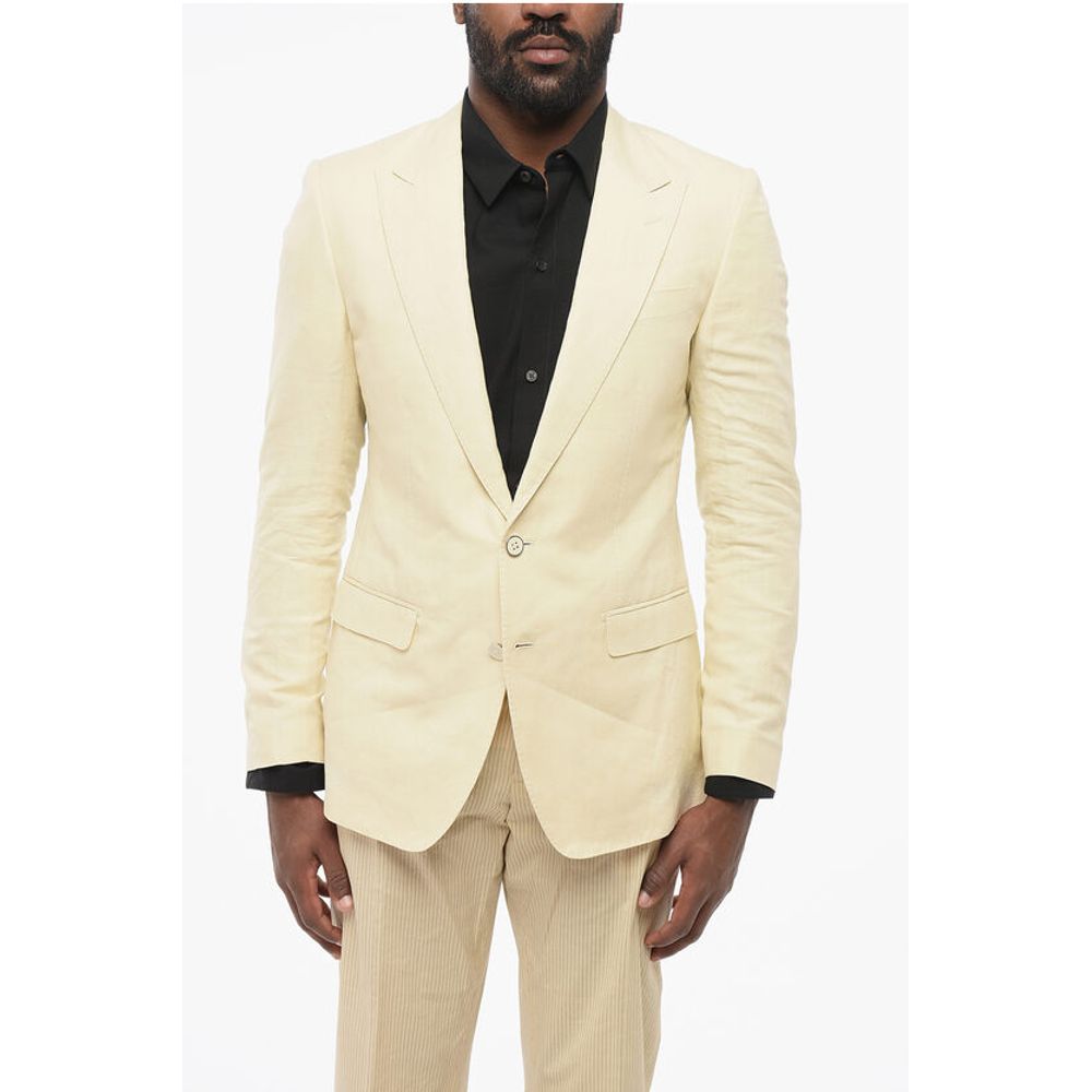 TAORMINA Unlined Linen Blend Blazer with Peak Lapel