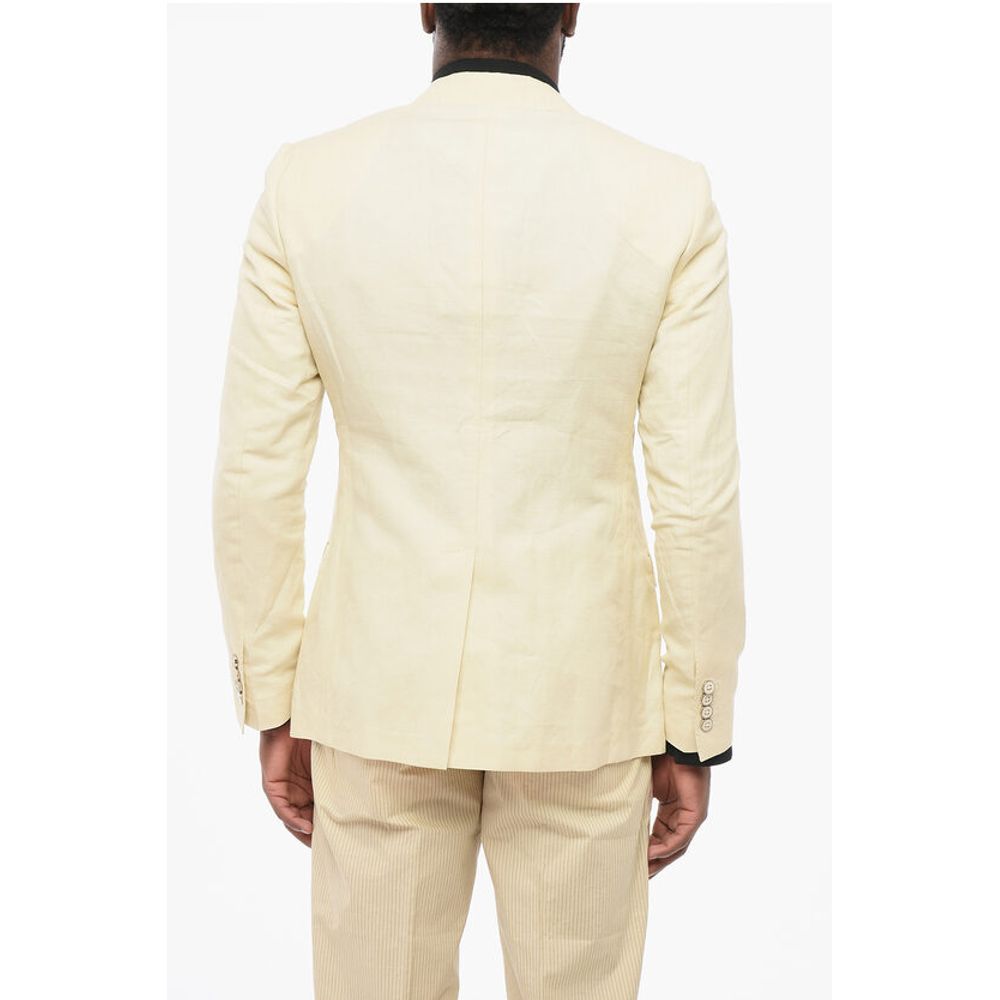 TAORMINA Unlined Linen Blend Blazer with Peak Lapel