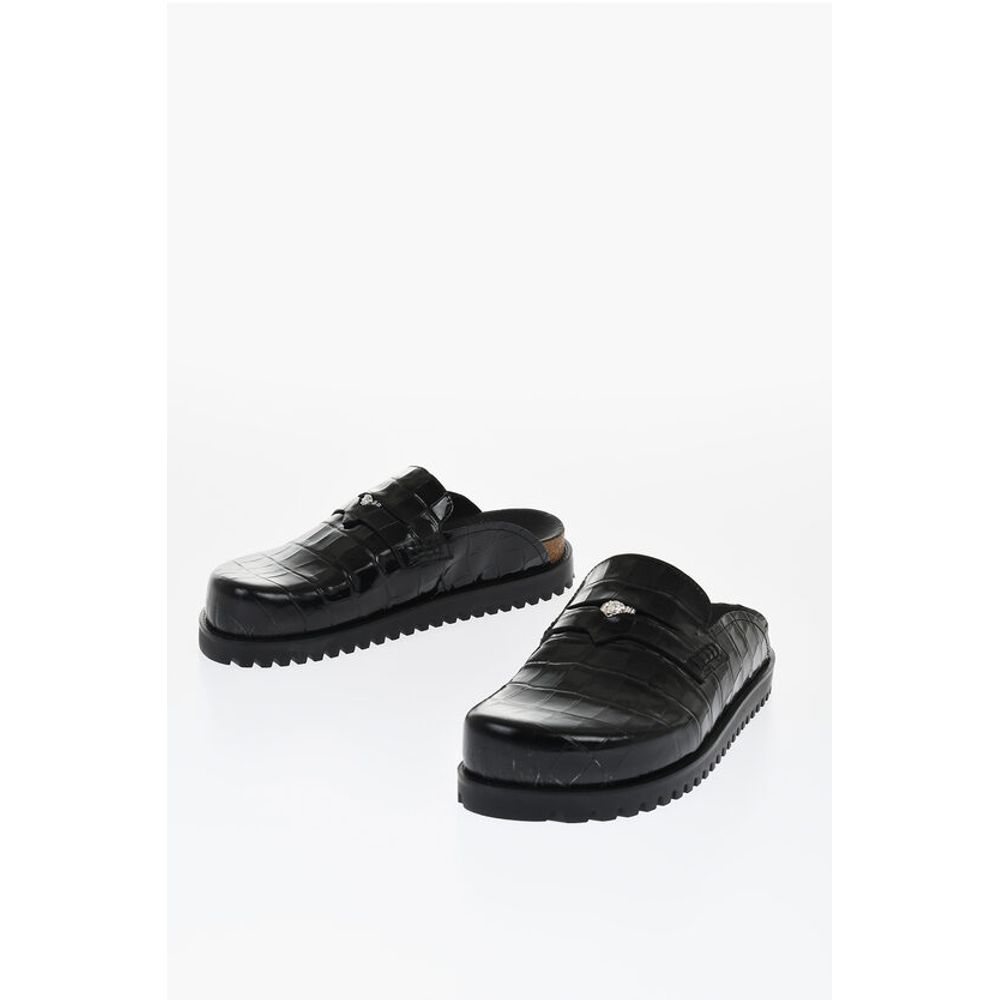 Crocodile Print Leather Penny Mules