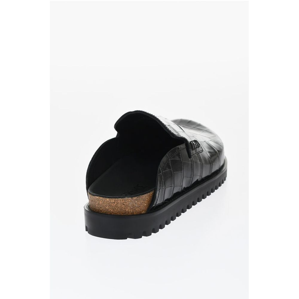 Crocodile Print Leather Penny Mules