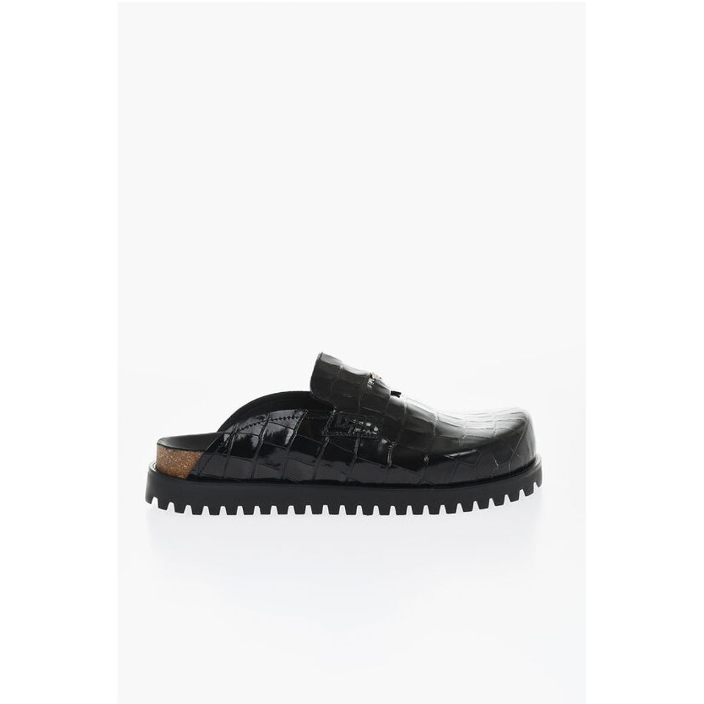 Crocodile Print Leather Penny Mules