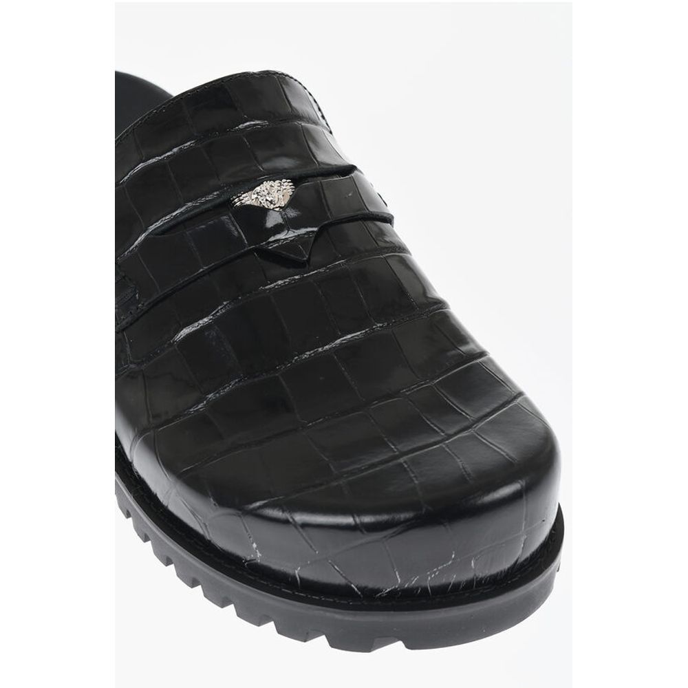 Crocodile Print Leather Penny Mules