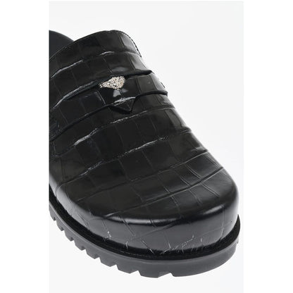 Crocodile Print Leather Penny Mules