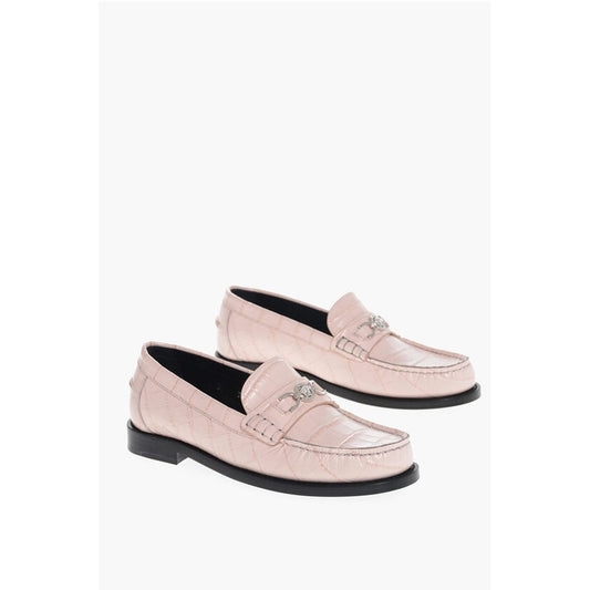 Crocodile Effect Printed Leather Loafers