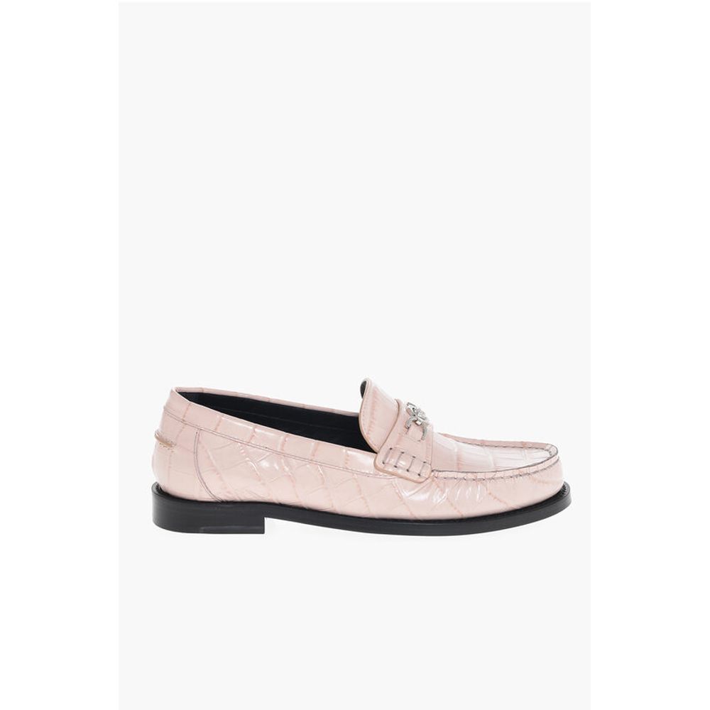 Crocodile Effect Printed Leather Loafers