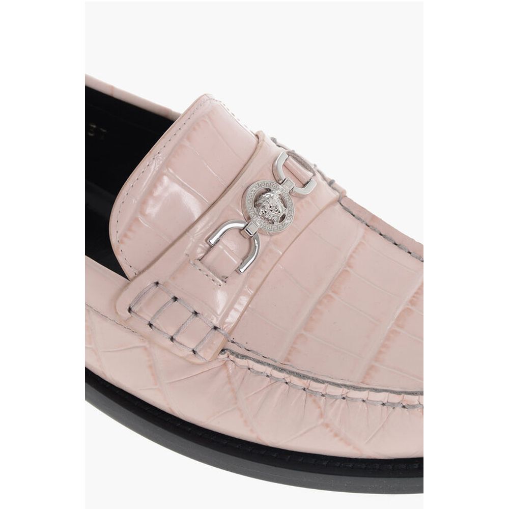 Crocodile Effect Printed Leather Loafers