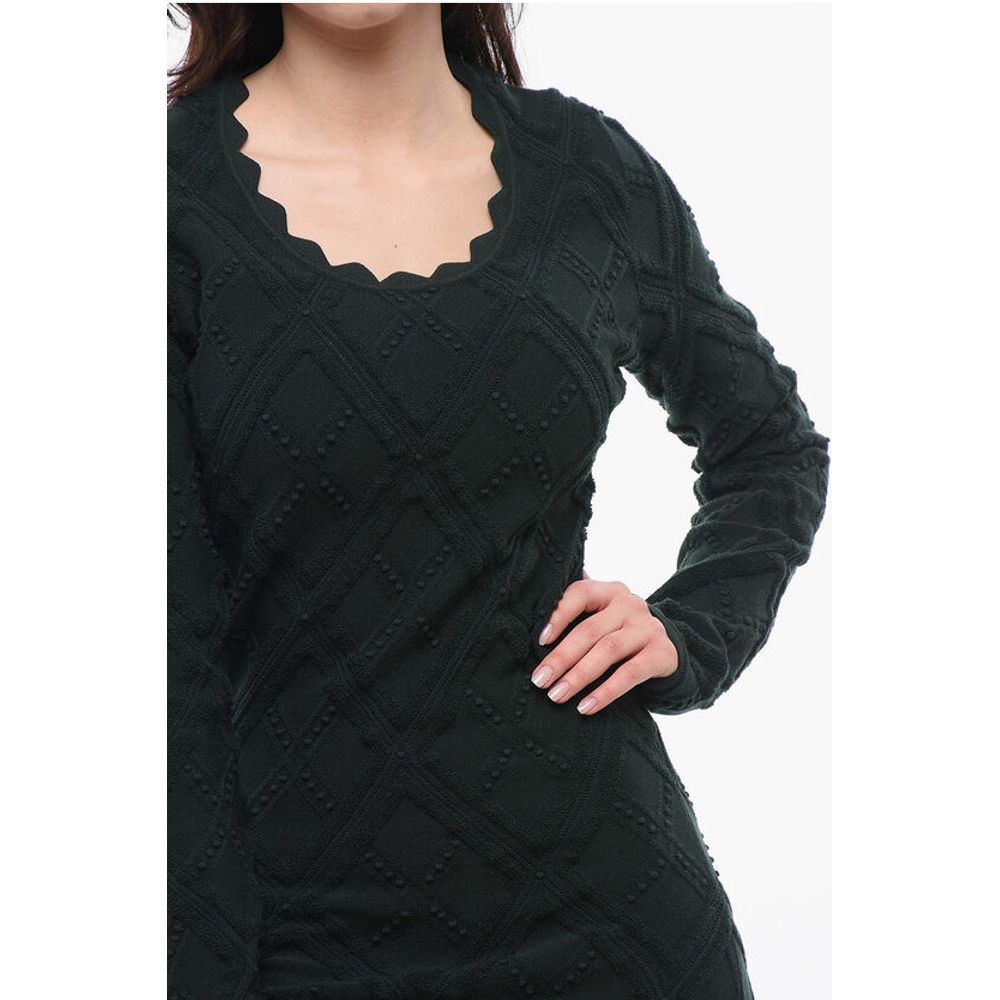 Wool Dress with Geometric Trimming
