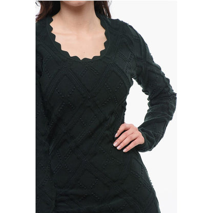 Wool Dress with Geometric Trimming