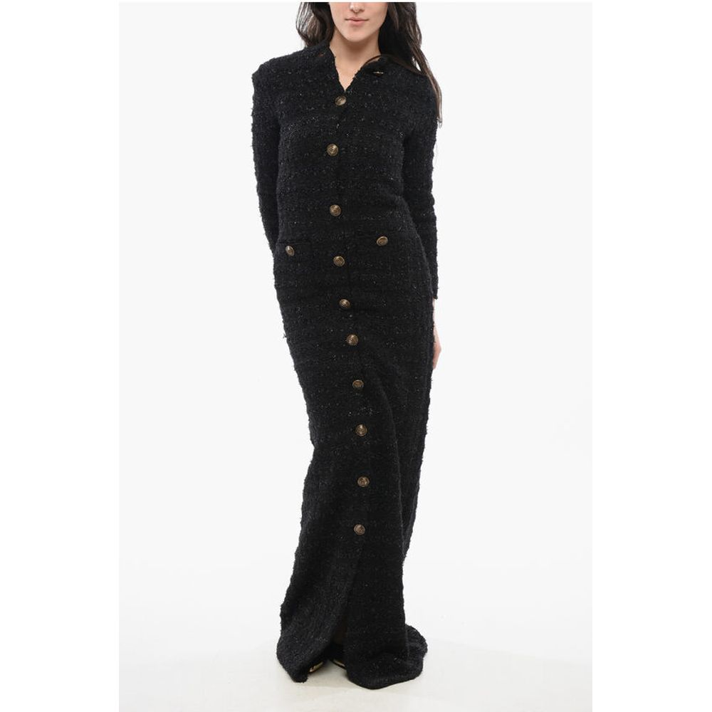 Tweed Maxi Dress with Logoed Buttons