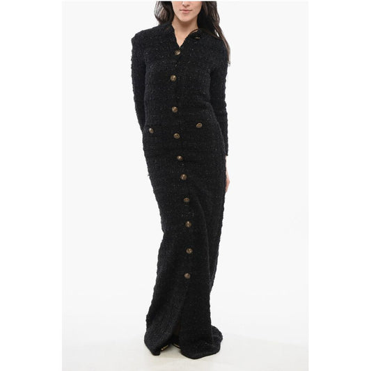 Tweed Maxi Dress with Logoed Buttons