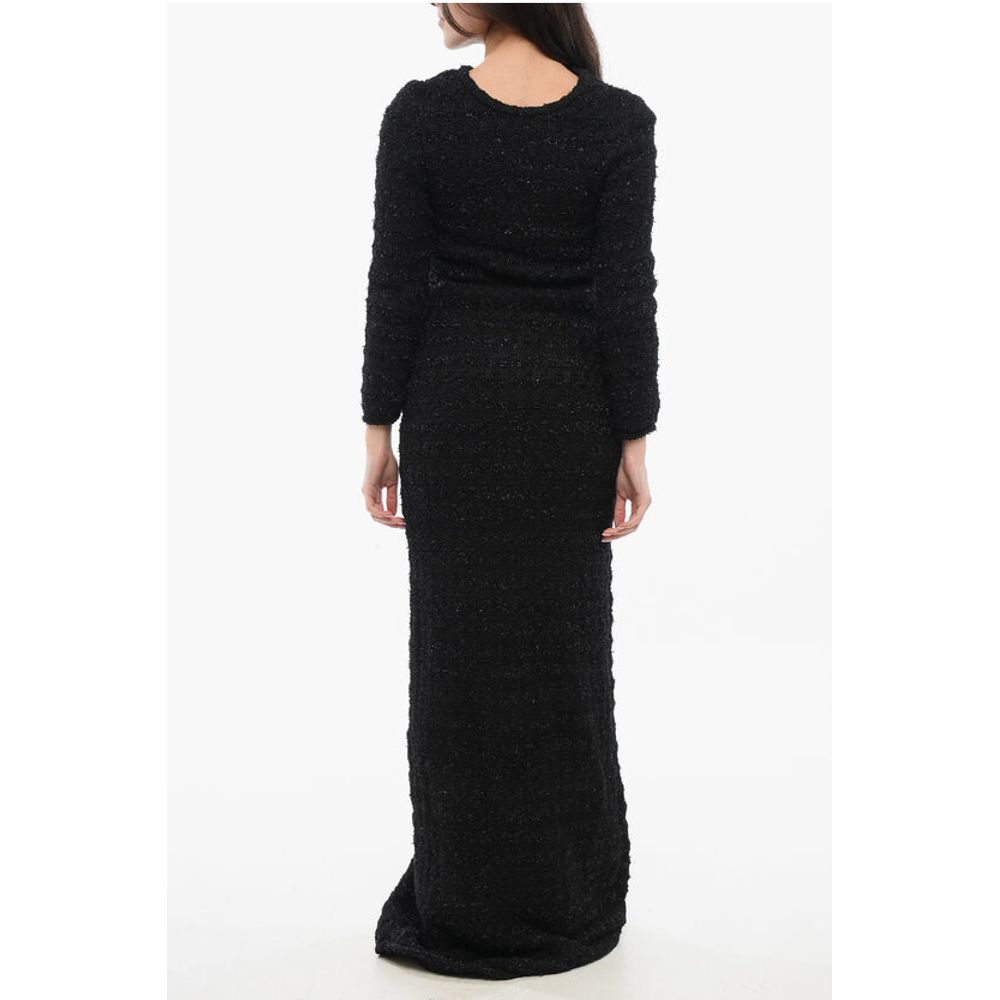 Tweed Maxi Dress with Logoed Buttons