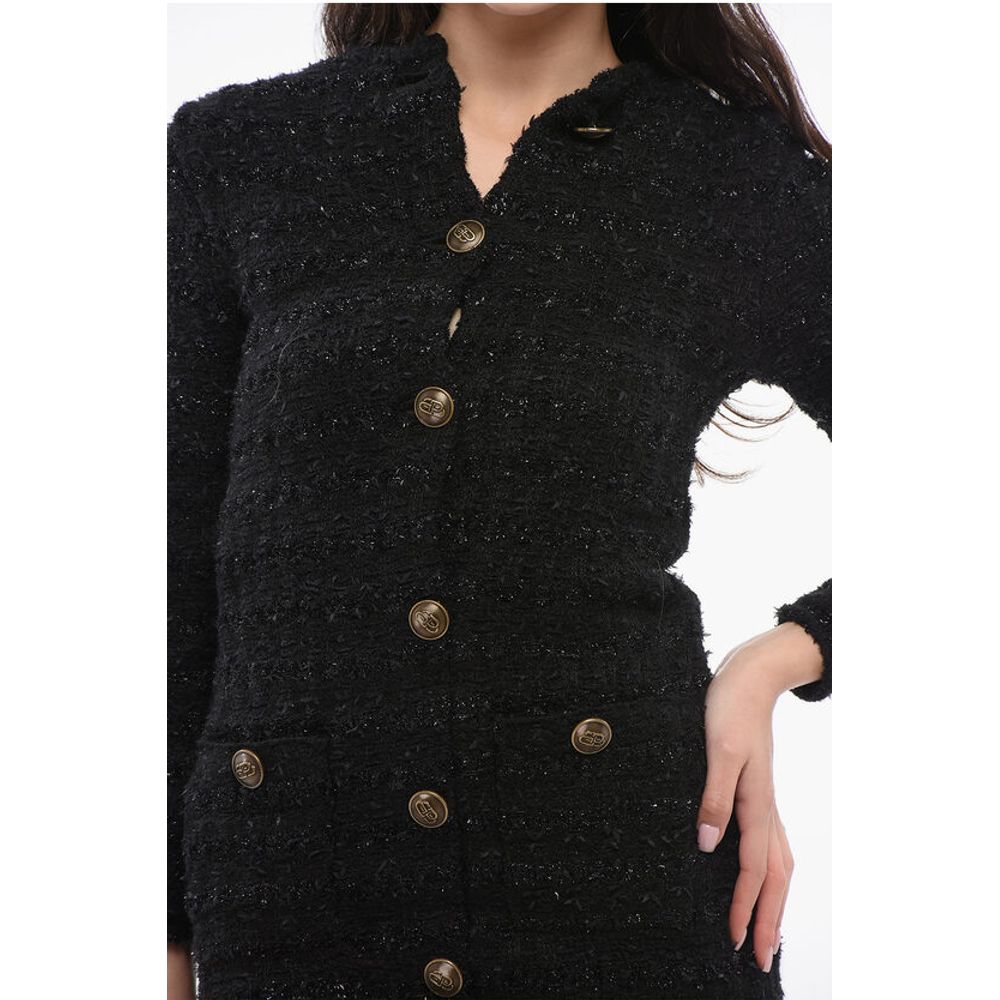 Tweed Maxi Dress with Logoed Buttons