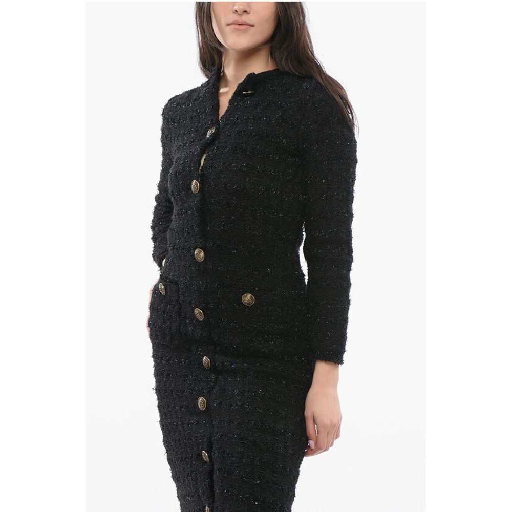 Tweed Maxi Dress with Logoed Buttons