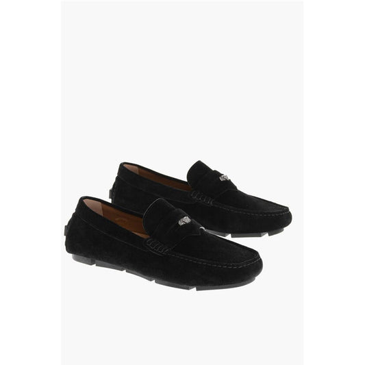 Suede Penny Loafers with Silver- Effect Logo