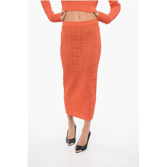Monogram Crochet Midi Pencil Skirt