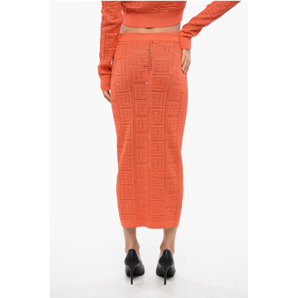 Monogram Crochet Midi Pencil Skirt