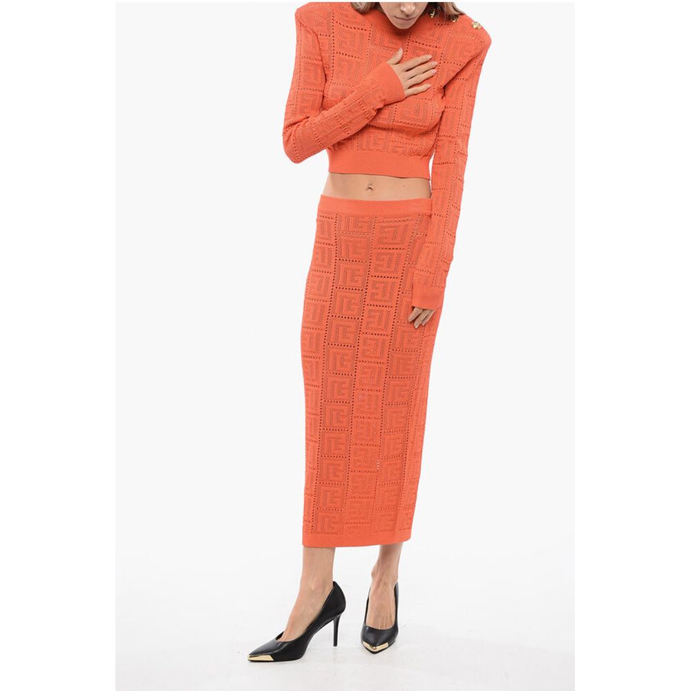 Monogram Crochet Midi Pencil Skirt