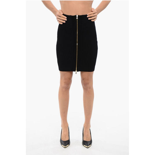 Ribbed Knitted Miniskirt with Zip