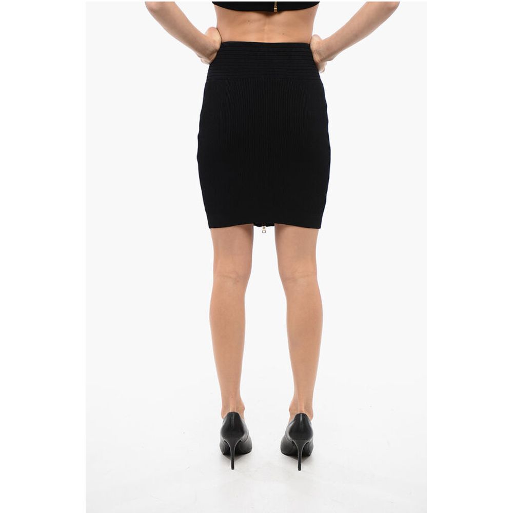 Ribbed Knitted Miniskirt with Zip