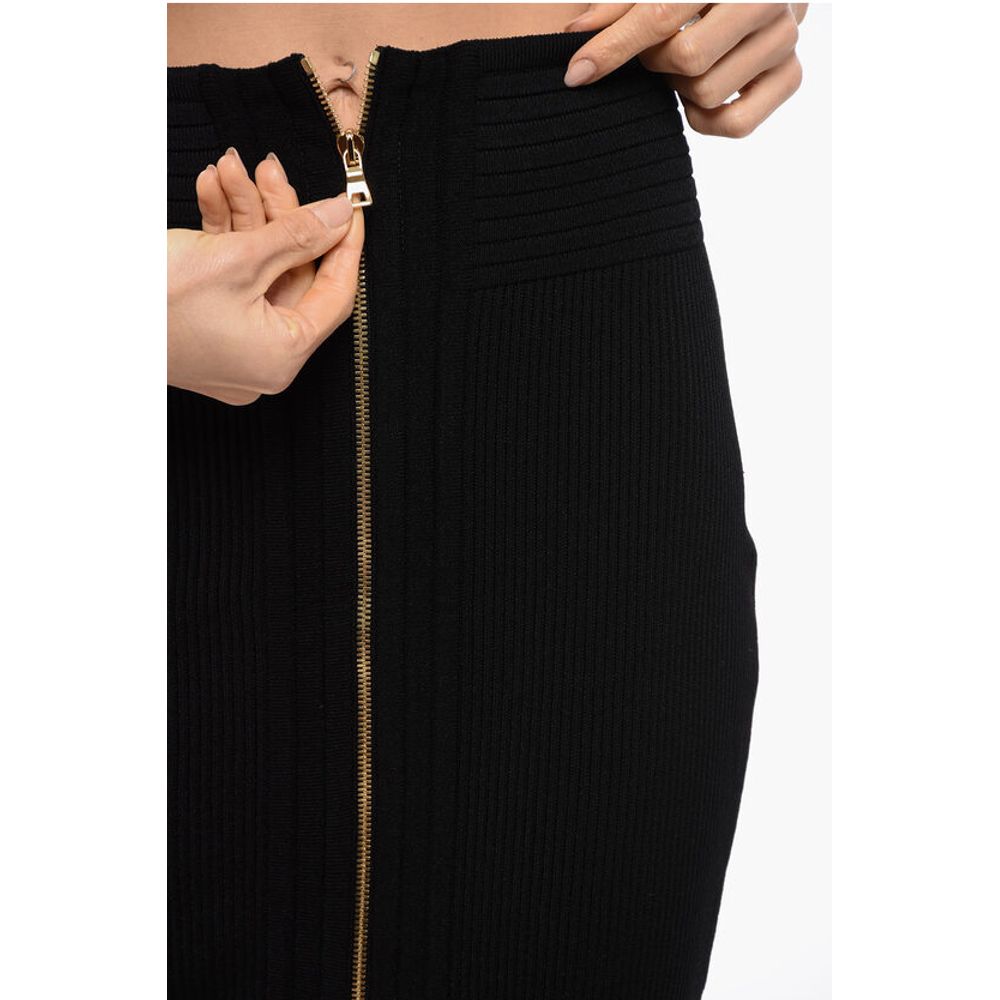 Ribbed Knitted Miniskirt with Zip