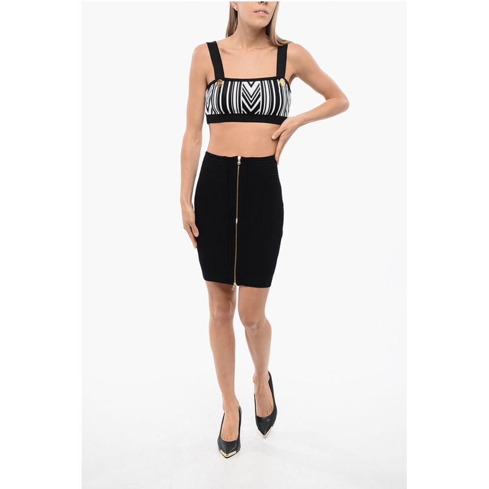 Ribbed Knitted Miniskirt with Zip