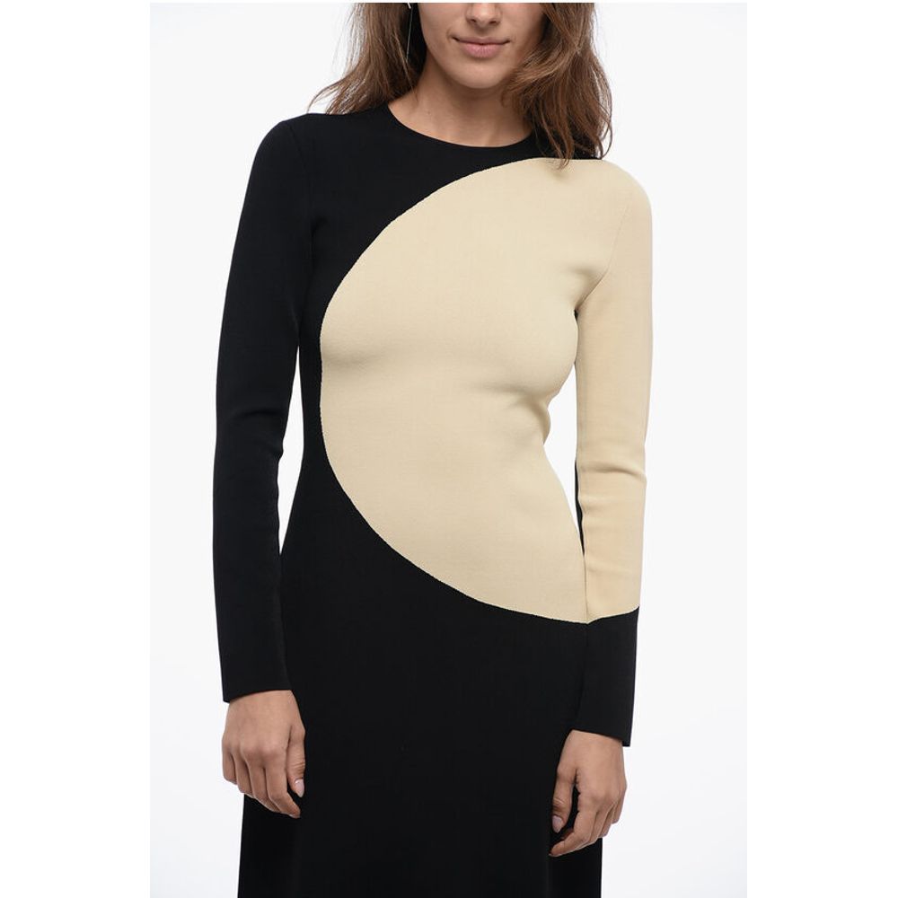 Stretchy Knitted Dress with Colorblock Desing