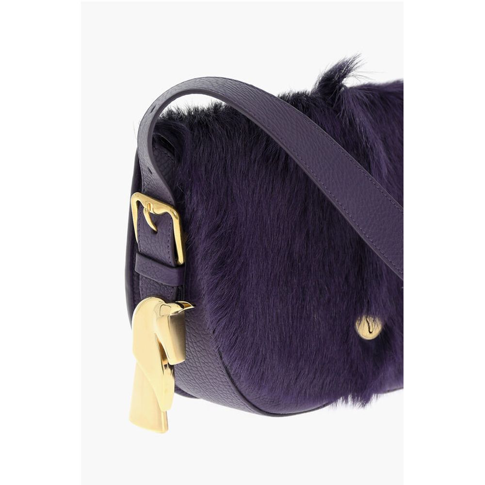 Leather CHESS Satchel Bag with Pony-Fur Detail