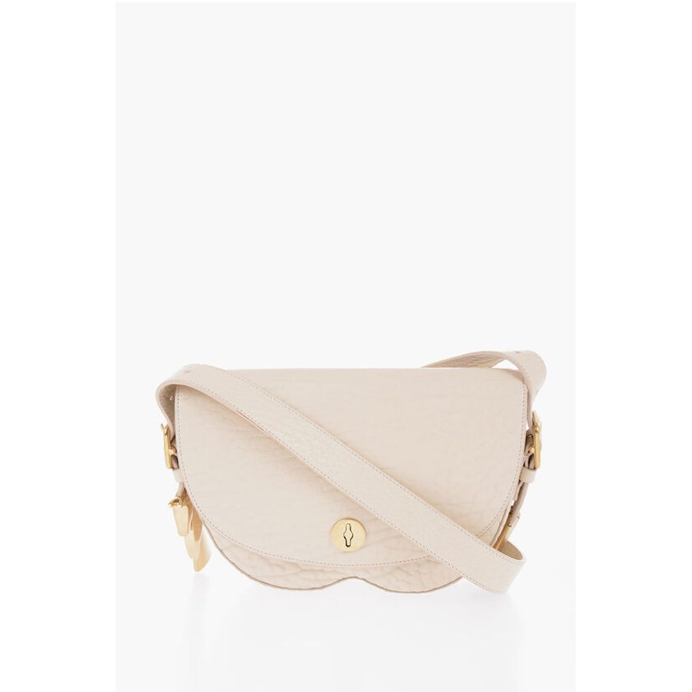 Grained Leather Satchel Bag with Asymmetric Hem
