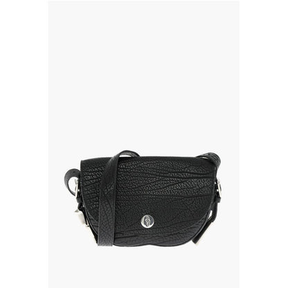 Grained Leather Satchel Bag with Asymmetric Hem