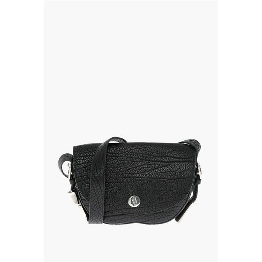 Grained Leather Satchel Bag with Asymmetric Hem