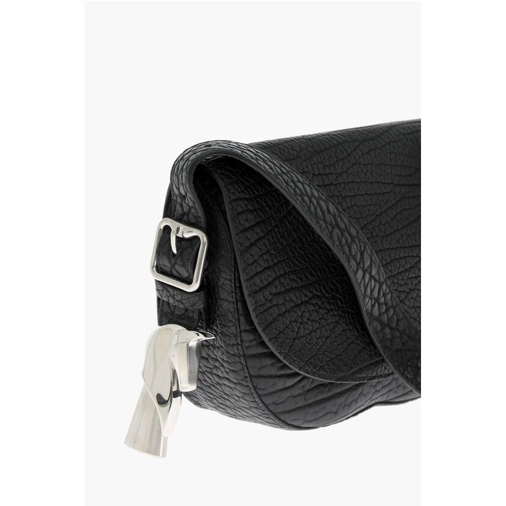 Grained Leather Satchel Bag with Asymmetric Hem