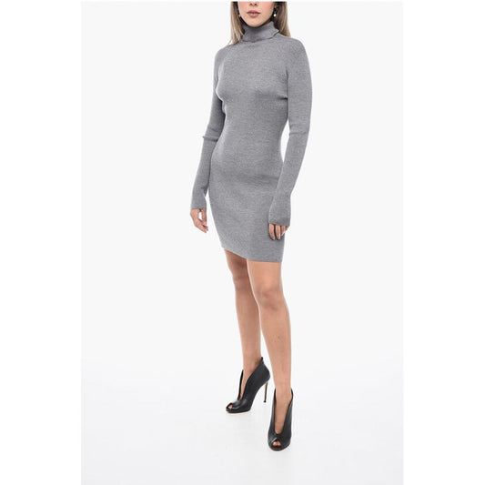 Turtleneck Ribbed Wool Minidress