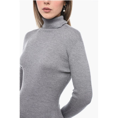 Turtleneck Ribbed Wool Minidress