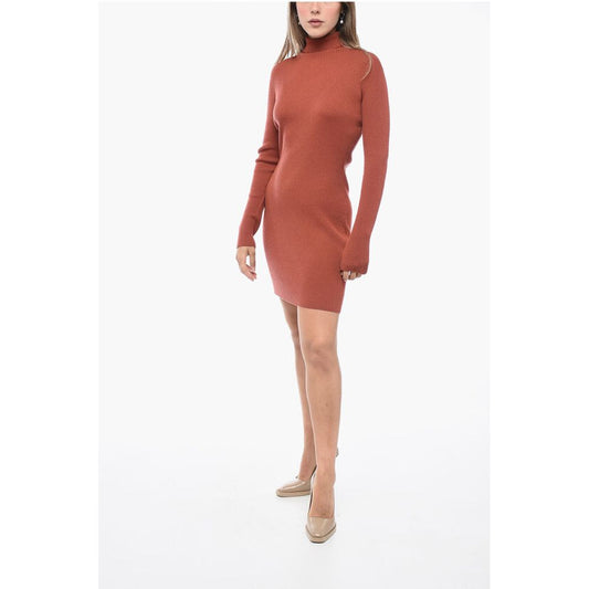 Turtleneck Ribbed Wool Minidress