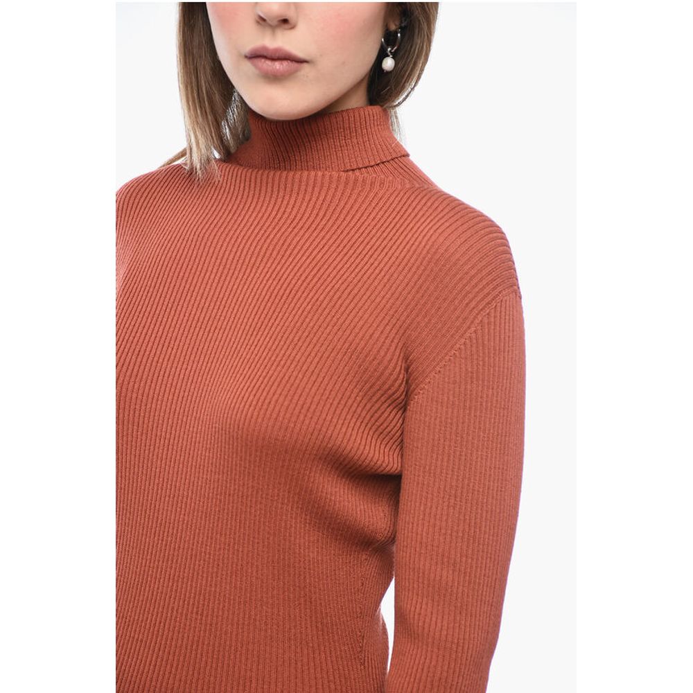 Turtleneck Ribbed Wool Minidress