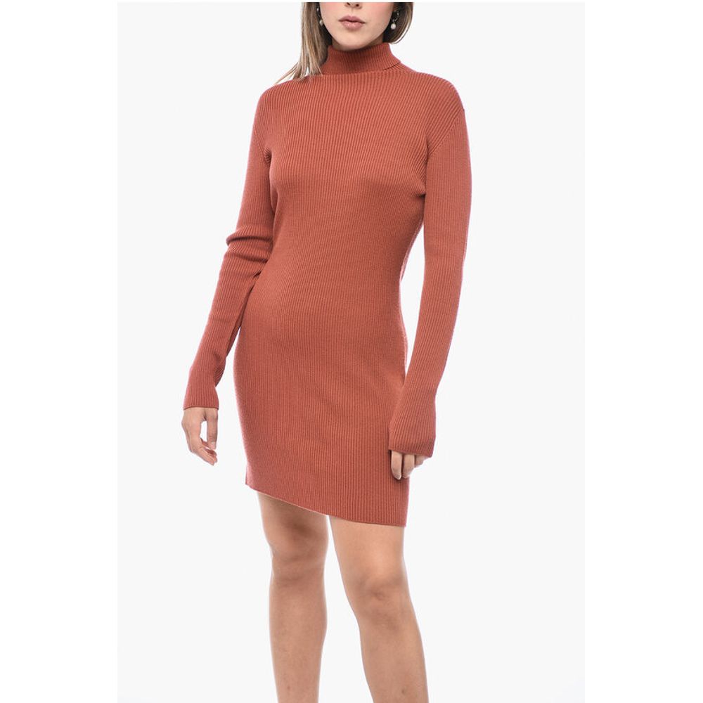Turtleneck Ribbed Wool Minidress