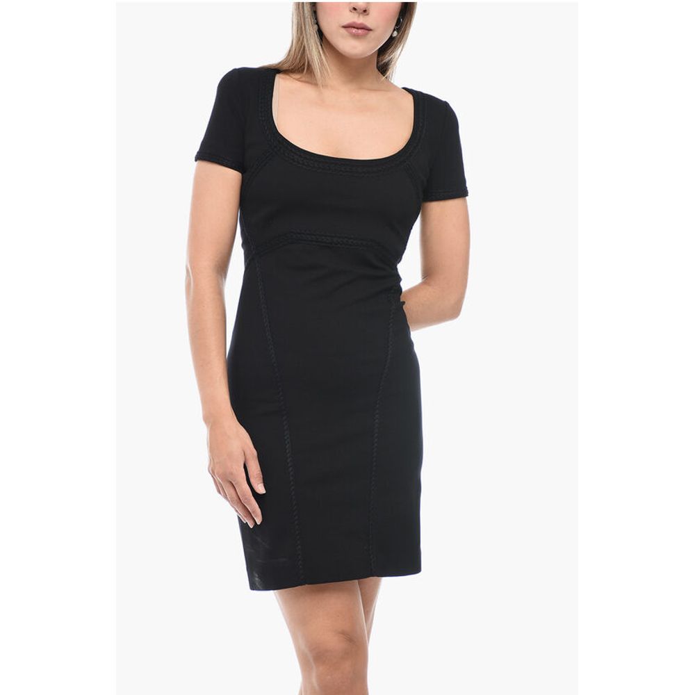 Short-sleeved Jersey Sheath Dress with Embroidered Details