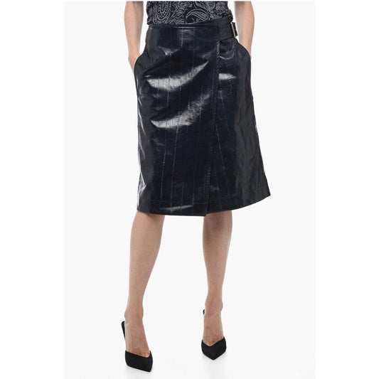 Belted Leather A-Line Skirt
