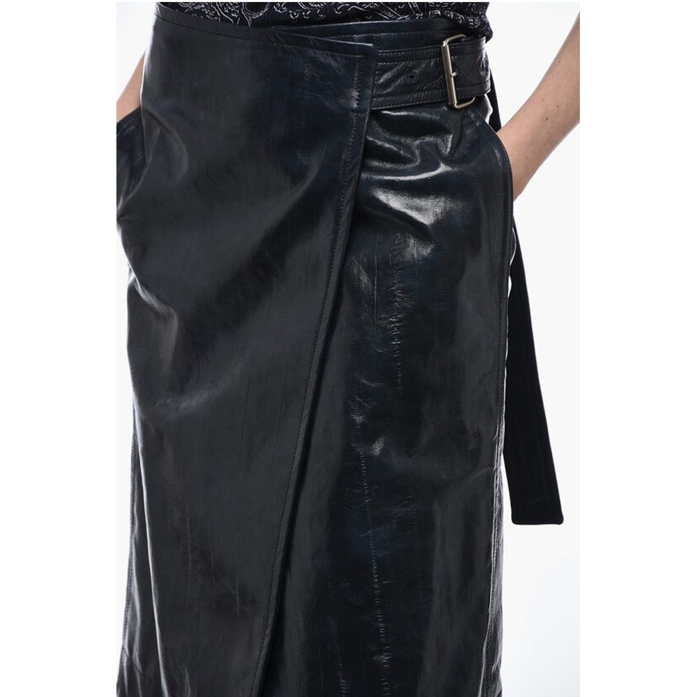 Belted Leather A-Line Skirt