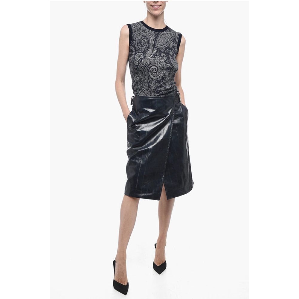 Belted Leather A-Line Skirt