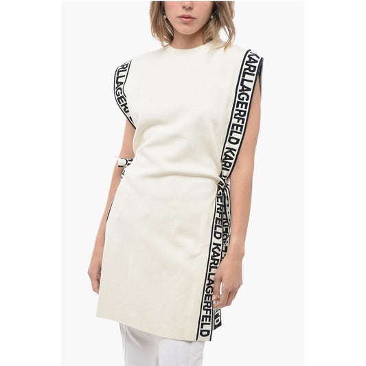 Knitted Crew-neck Tunic Dress with Logoed Belt