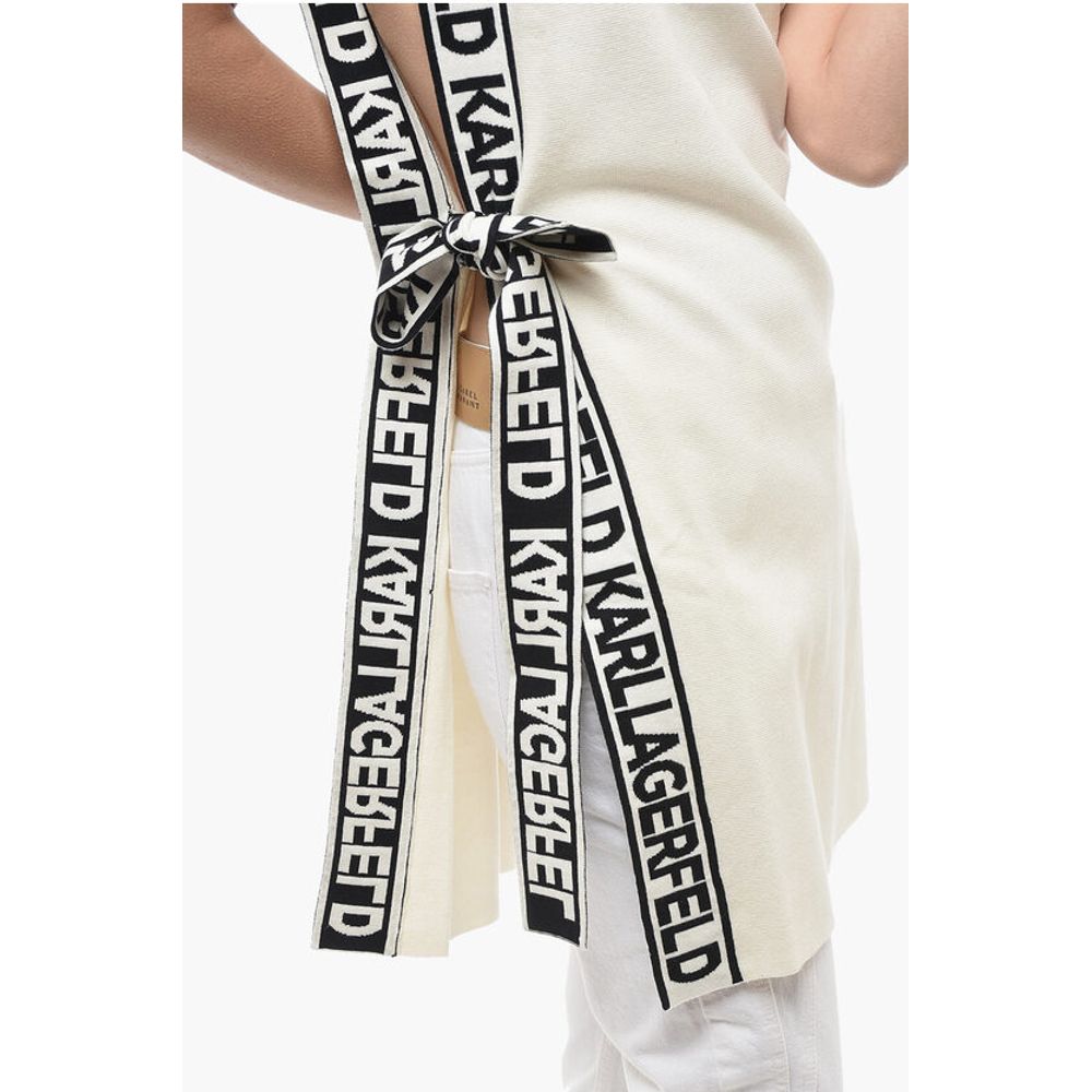 Knitted Crew-neck Tunic Dress with Logoed Belt