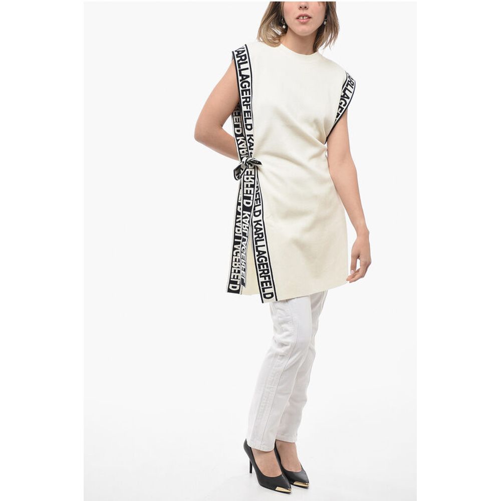 Knitted Crew-neck Tunic Dress with Logoed Belt