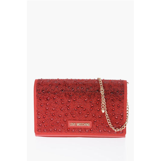 LOVE Faux Leather Crossbody Bag Embellished with Rhinestones