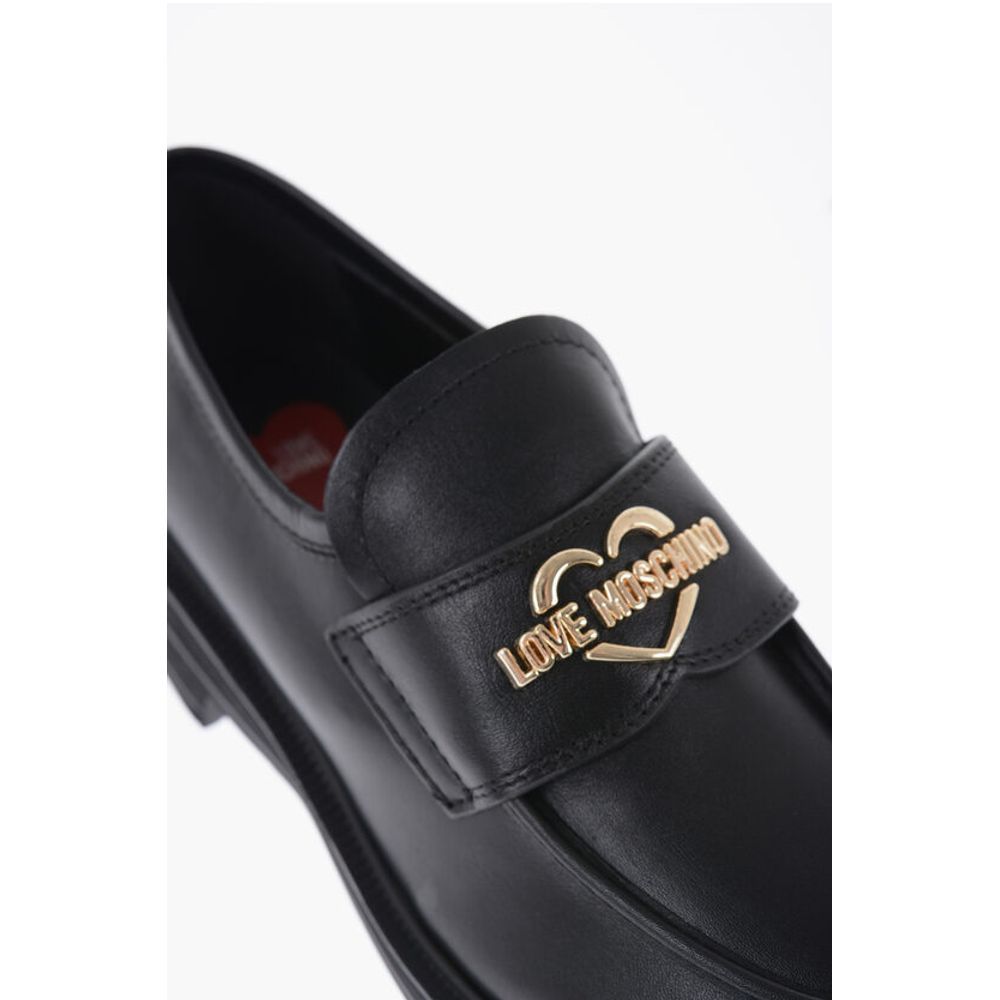 LOVE Leather Loafers with Golden Logo