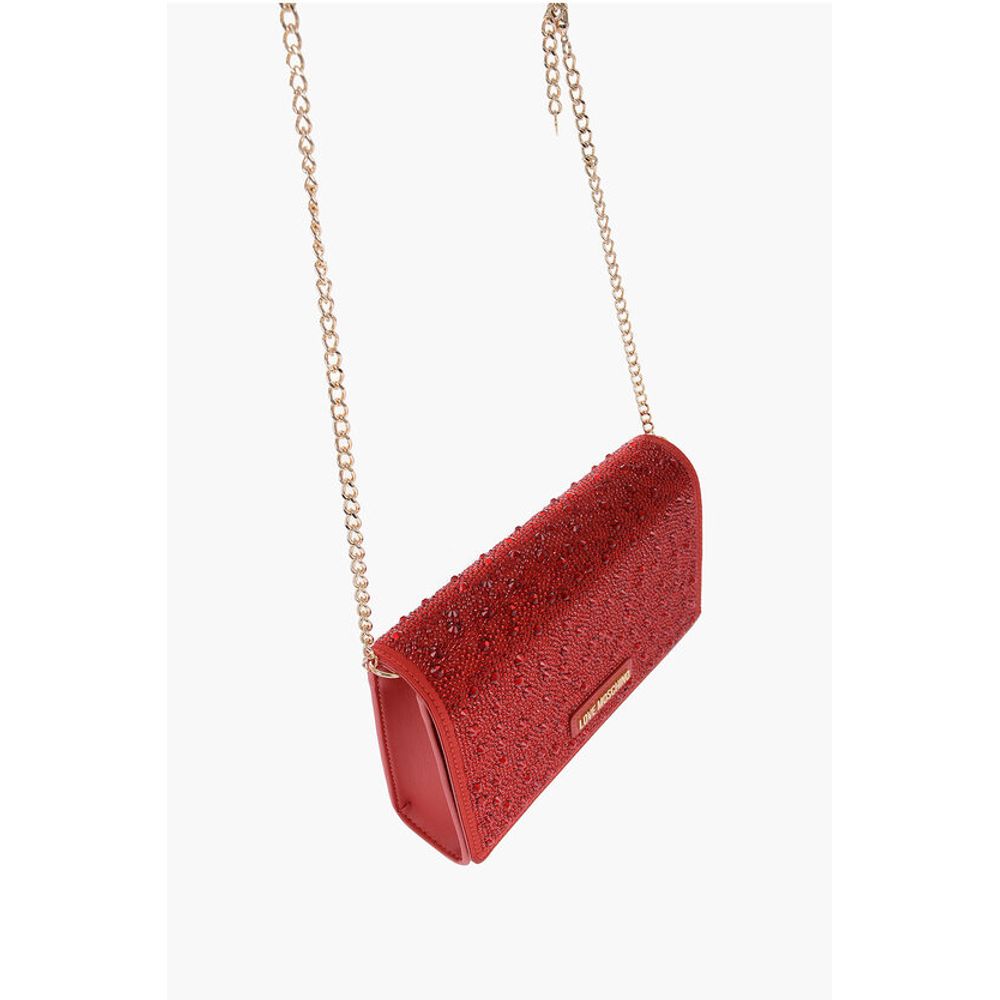 LOVE Faux Leather Crossbody Bag Embellished with Rhinestones